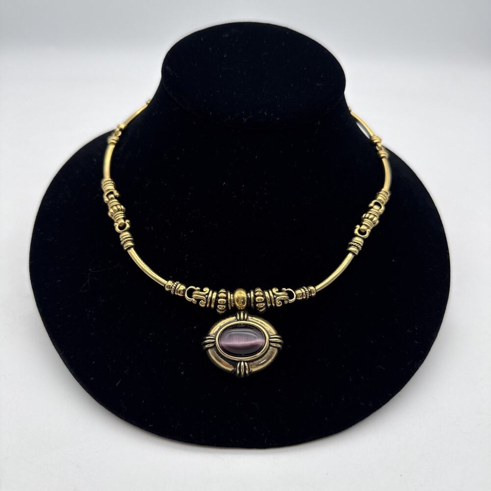 Vintage Avon Nina Ritchie Gold Tone Purple Tiger Eye Necklace Beautiful